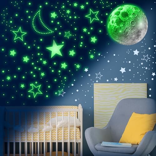 Glow in the Dark Stars and Moon Sticker for Wall and Ceiling Decor