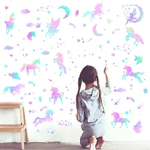 4 Sheets Unicorn Peel and Stick Wall Decal for Bedroom Playroom Living Room Decor