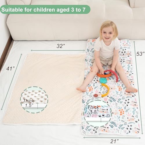 Viviland Toddler Nap Mat with Pillow and Blanket - Cute Cat Design