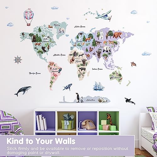 iinuu Animal World Map Wall Decals for Kids