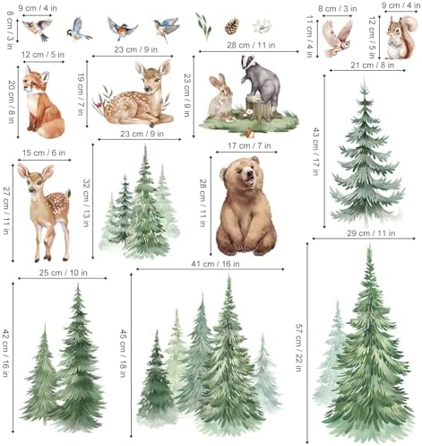 Wondever Large Pine Tree Animals Wall Stickers