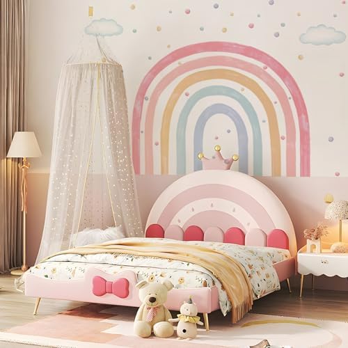 Large Watercolor Rainbow Wall Decals with Clouds and Polka Dots for Kids Room Decor