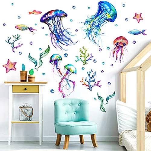 Ocean Jellyfish Wall Decal Vibrant Seaweed Starfish DIY Decor for Kids Room