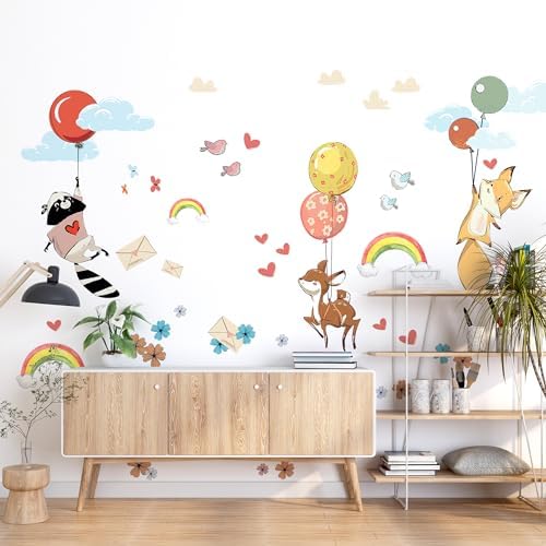 WS Wallpaper Hot Air Balloon Wall Decals - Animal Stickers for Kids Room