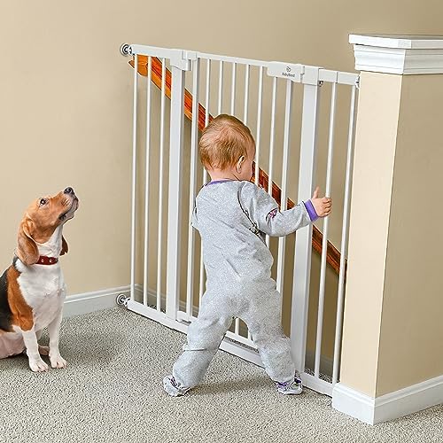 BabyBond 36 Inch Extra Tall Dog Gate with Auto Close and Pressure Mounting Kit White