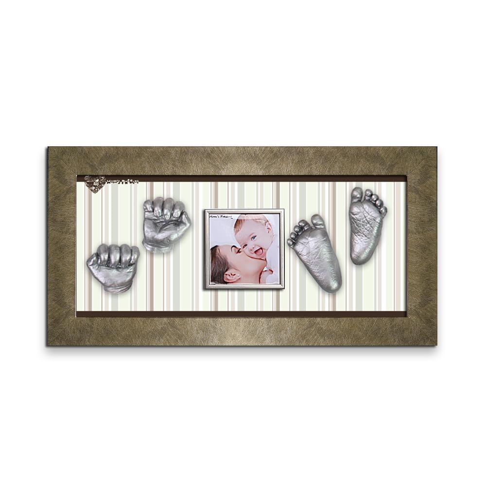 Momspresent Baby Hand Print Footprint Casting Kit with Gold Frame