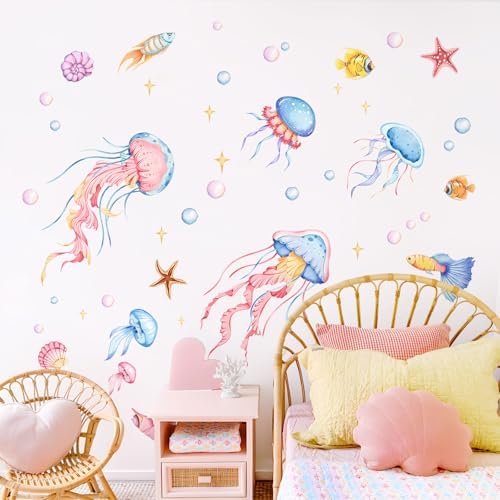 Decvictor Watercolor Jellyfish Wall Decals for Nursery Room Decor