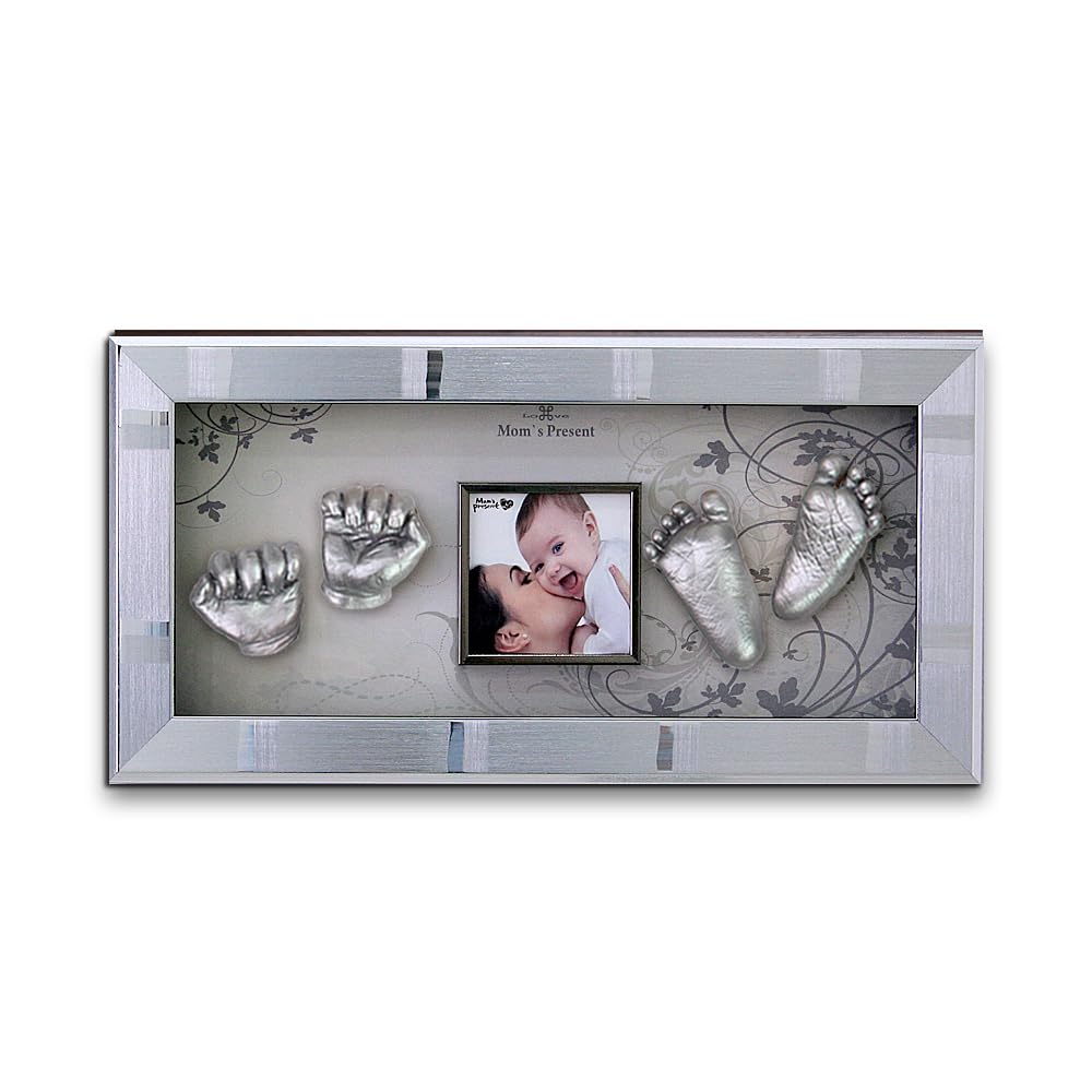 Momspresent Baby Hand Print Footprint Deluxe Casting Kit with Silver Frame