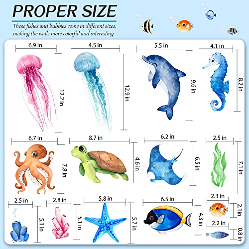 4 Sheets Ocean Fish Wall Decals Stickers for Kids Nursery Decor
