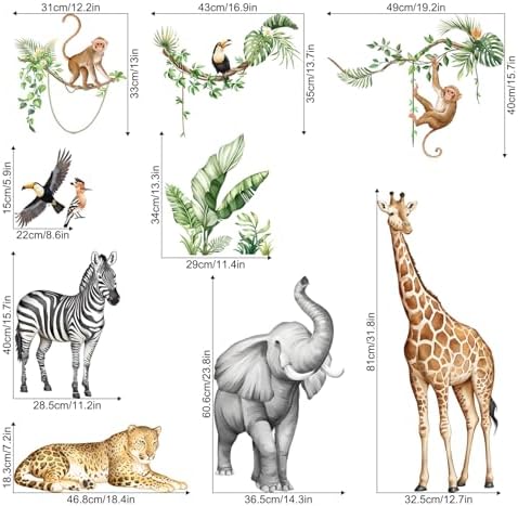 Jungle Safari Animal Wall Decals for Kids Room