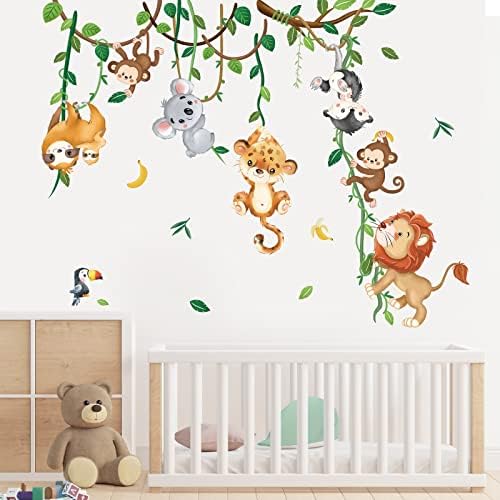 Jungle Animals Climbing Tree Wall Decals for Kids Room and Nursery Decor