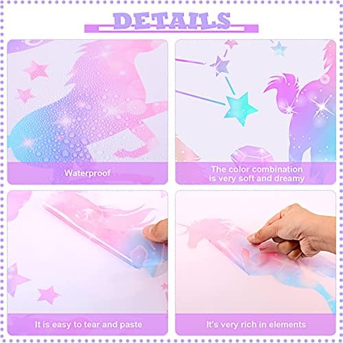 4 Sheets Unicorn Peel and Stick Wall Decal for Bedroom Playroom Living Room Decor