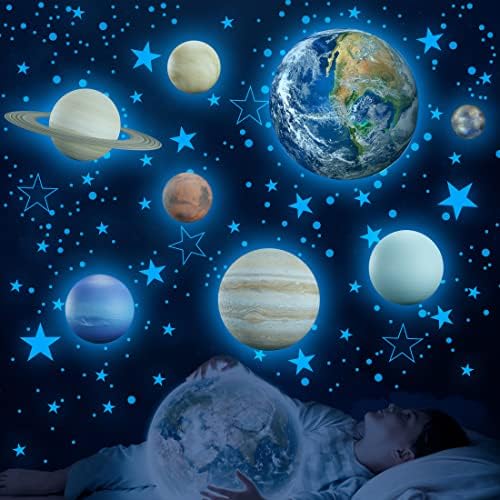 Glow in The Dark Stars Solar System Wall Decals for Kids Room