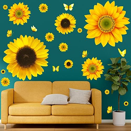 54 Pcs 3D Sunflowers and Butterfly Wall Stickers Decor