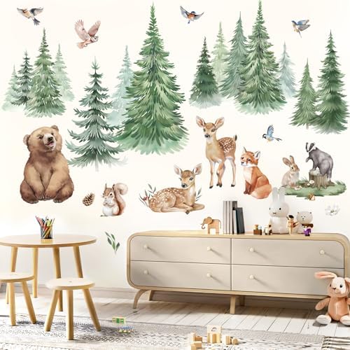 Wondever Large Pine Tree Animals Wall Stickers