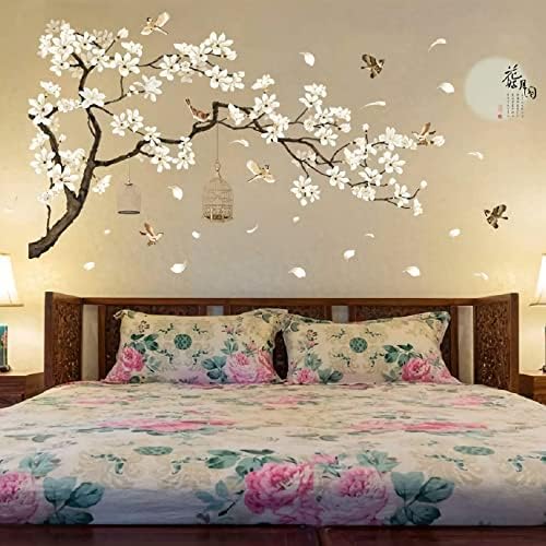 Large White Cherry Blossom 3D Wall Stickers 50x74 Inch