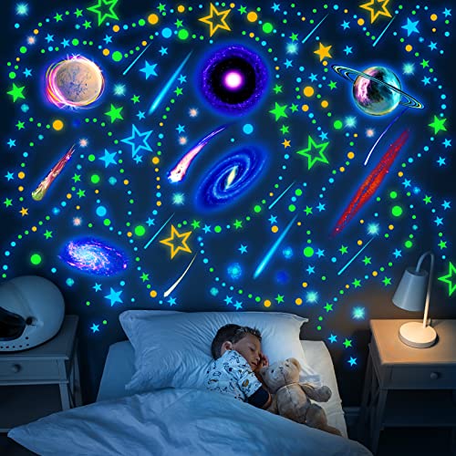 Spakon 495 Pcs Glow in the Dark Moons Stars Wall Decals for Ceiling and Bedroom Decor