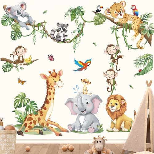 Safari Animals Tree Branch Wall Stickers for Kids Room Decor