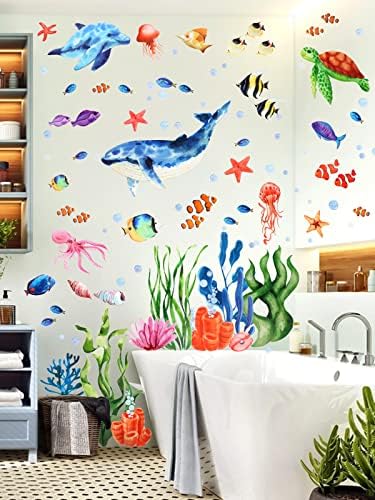 Kalolary Under The Sea Wall Decals Set - 3D Coral Reef Ocean Grass Bubbles More