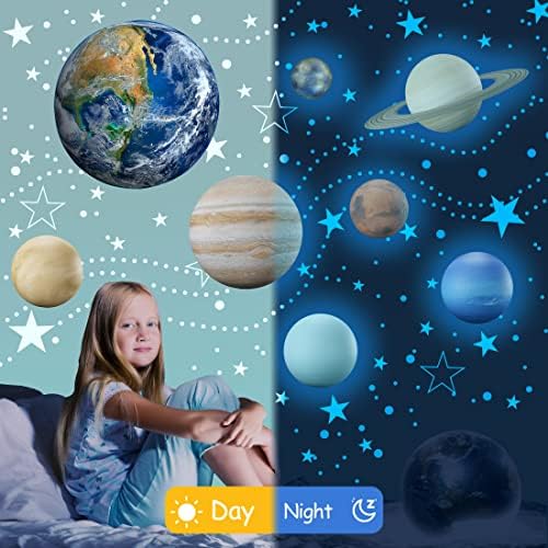 Glow in The Dark Stars Solar System Wall Decals for Kids Room