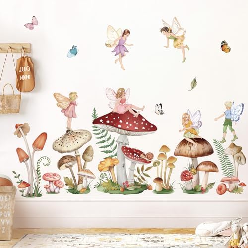 Wondever Woodland Mushroom Wall Decals for Girls Room Decor