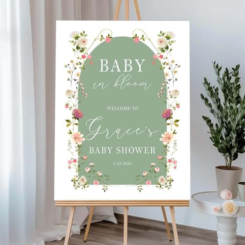 Personalized Green Arch Baby Shower Welcome Sign - Elegant Girl Entrance Decor