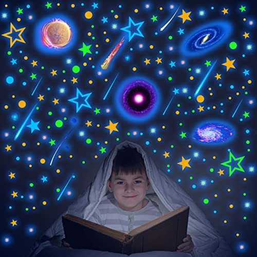 Spakon 495 Pcs Glow in the Dark Moons Stars Wall Decals for Ceiling and Bedroom Decor
