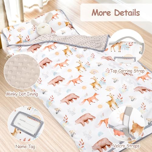 Toddler Nap Mat with Pillow and Blanket Soft Portable Sleep Mat for Kids