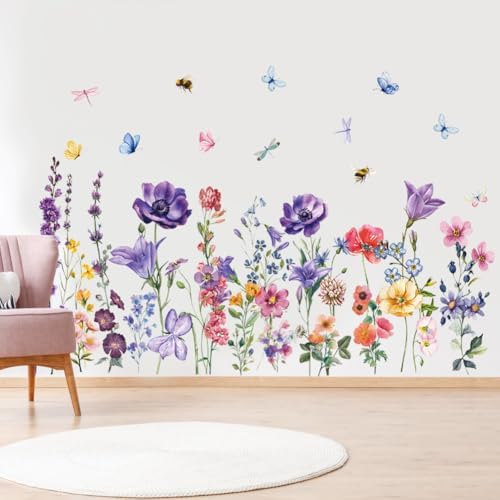 Colorful Wildflower Wall Stickers for Nursery and Kids Room