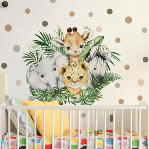 Watercolor Jungle Animal Wall Decal for Baby Room Decor