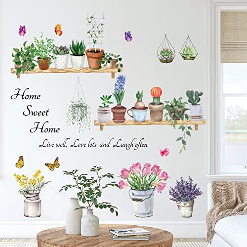 DECOWALL Flower Pots Wall Decals Peel Stick Stickers