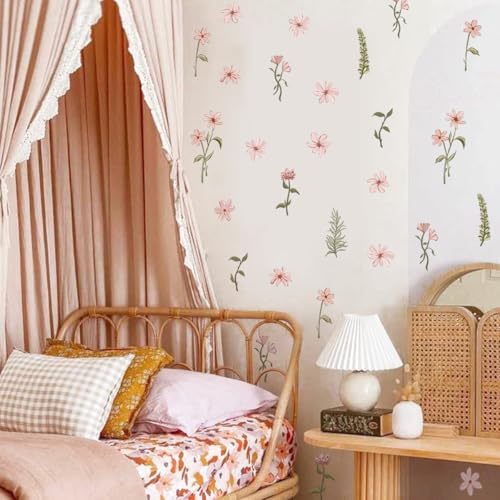 Coquette Boho Watercolor Wall Stickers - Colorful Wildflower Decals Peel Stick