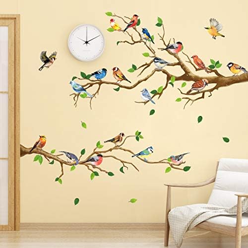 RW-ZSZ1069 Colorful Birds On Tree Wall Decals - DIY Removable Stickers For Kids Bedroom And Office