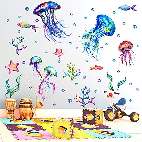 Ocean Jellyfish Wall Decal Vibrant Seaweed Starfish DIY Decor for Kids Room