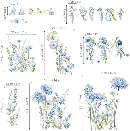 Decalmile Wildflower Wall Stickers Blue Floral Garden Decor