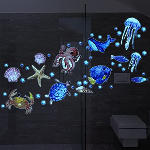 Zonon 97 Pcs Glow in the Dark Ocean Wall Decals