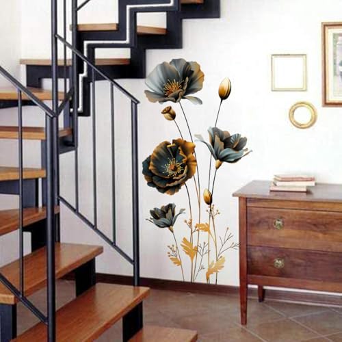 Large 3D Flowers Wall Decals - Gold and Black Design