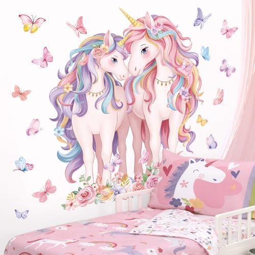 Decalmile 2 Large Unicorn Wall Decals for Kids Room and Baby Nursery