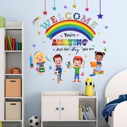 Kids Inspirational Quotes Wall Decal Reading Corner Rainbow Stickers for Classroom and Playroom
