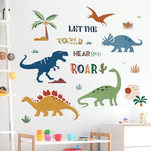 Boho Dinosaur Wall Decals for Kids Room and Playroom