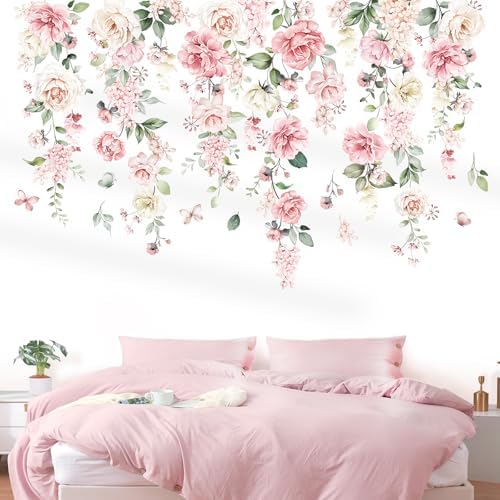 Wondever Large Pink Flowers Wall Stickers for Baby Nursery