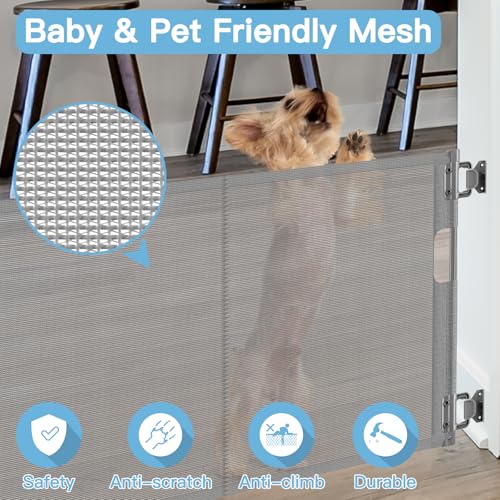 Narrow Baby Gate 24 Tall Retractable for Stairs and Doorways Gray