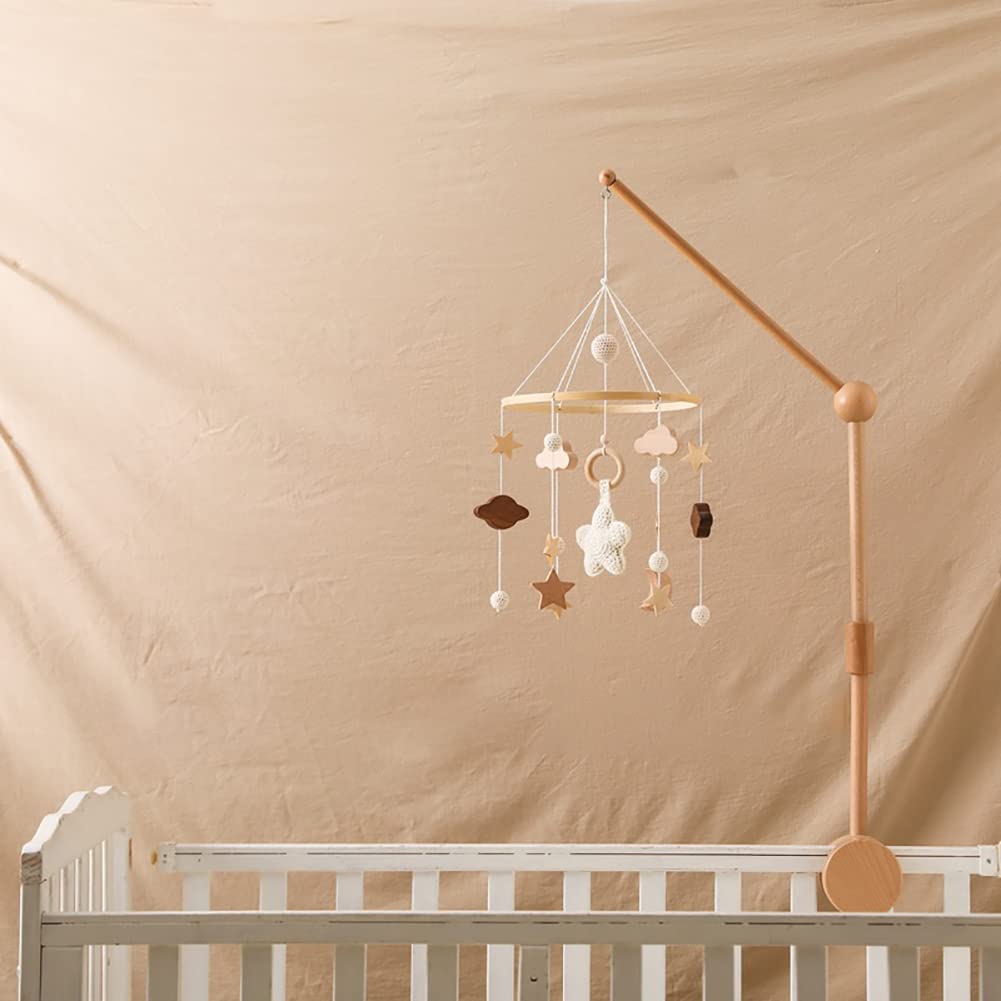 Baby Musical Crib Mobile with Rotating Wooden Stars Pendant