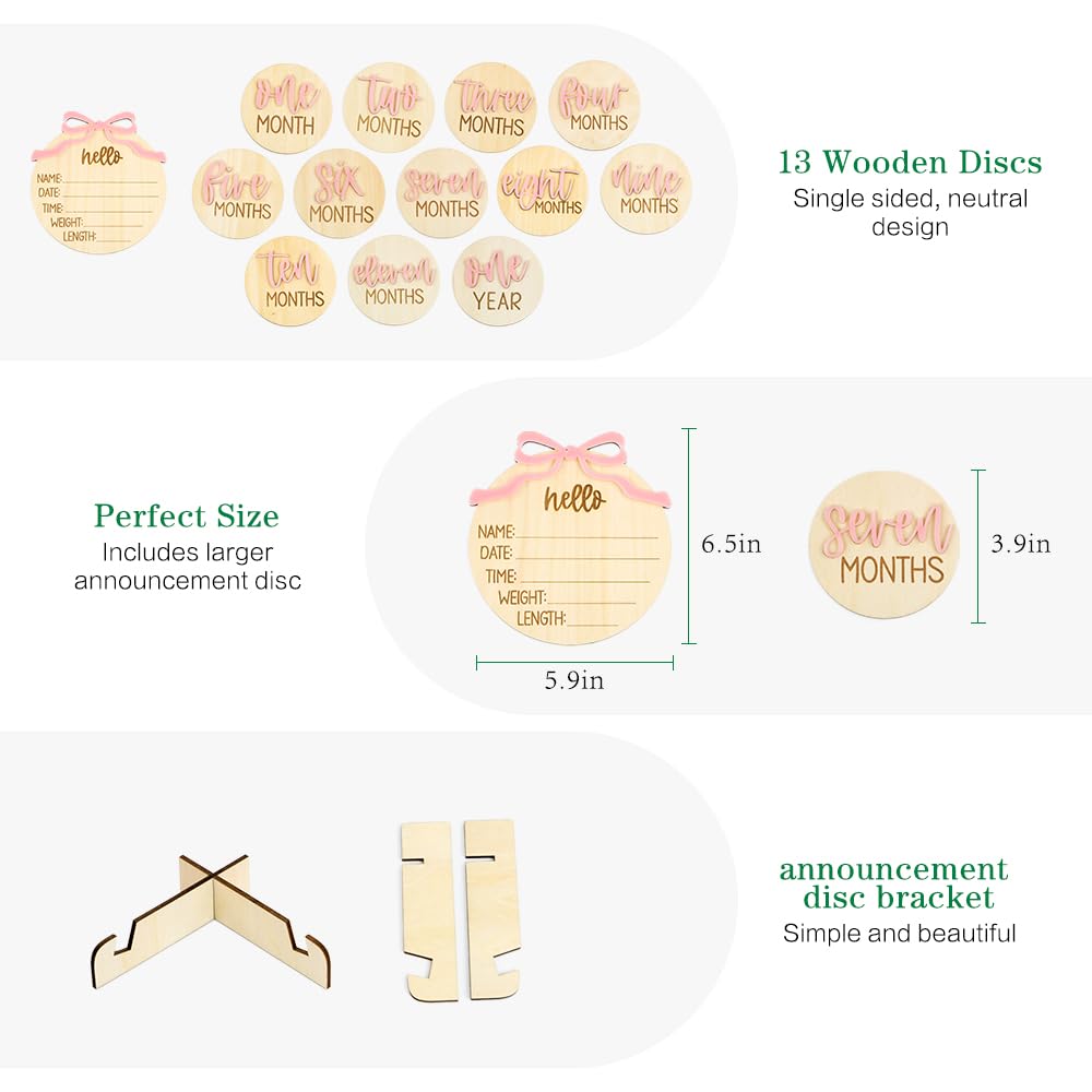 3D Baby Milestone Cards with Wooden Discs and Birth Announcement Sign for New Parents