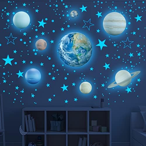 Glow in The Dark Stars Solar System Wall Decals for Kids Room