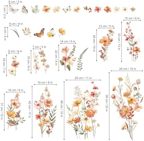 Boho Flower Wall Decals for Girls Room and Baby Nursery