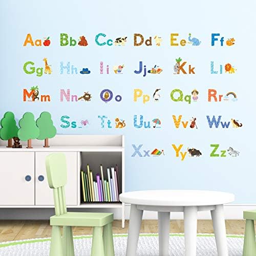 DECOWALL DS8-1608 Watercolor Animal Alphabet Wall Stickers