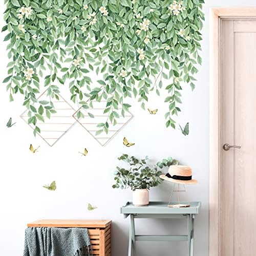 Green Leaf Hanging Vine Wall Decal for Bedroom and Nursery