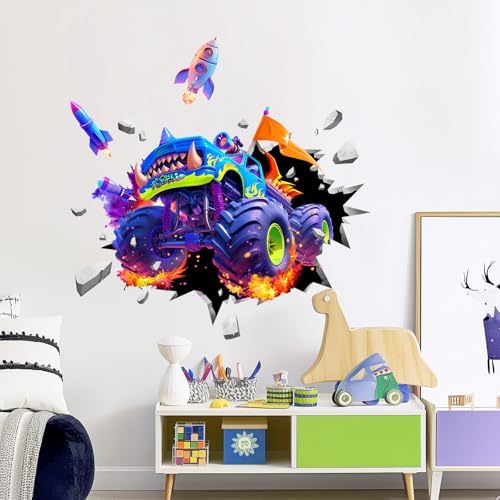 Supzone 3D Racing Truck Wall Decals for Kids