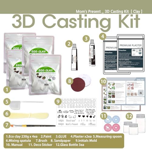 Love Moms Present Baby Hand Footprint Casting Kit with Silver Frame